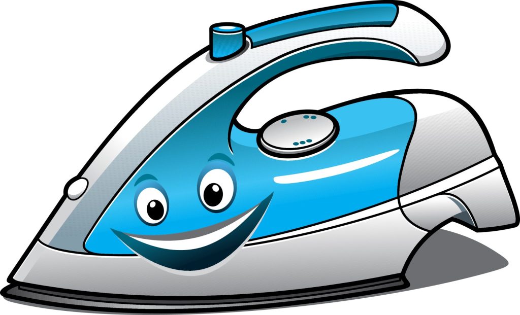 Lustige blaue Dampfbügelmaschine